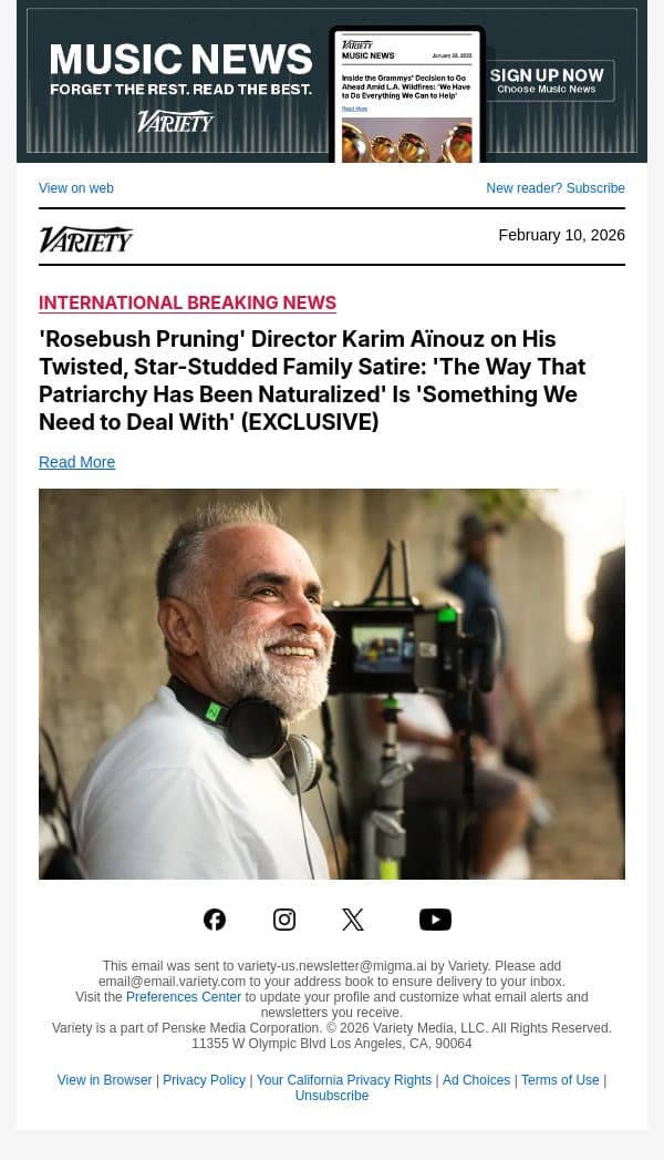 'Rosebush Pruning' Director Karim Aïnouz on His Twisted, Star-Studded Family Satire: 'The Way That Patriarchy Has Been Naturalized' Is 'Something We Need to Deal With' (EXCLUSIVE) email from Variety screenshot