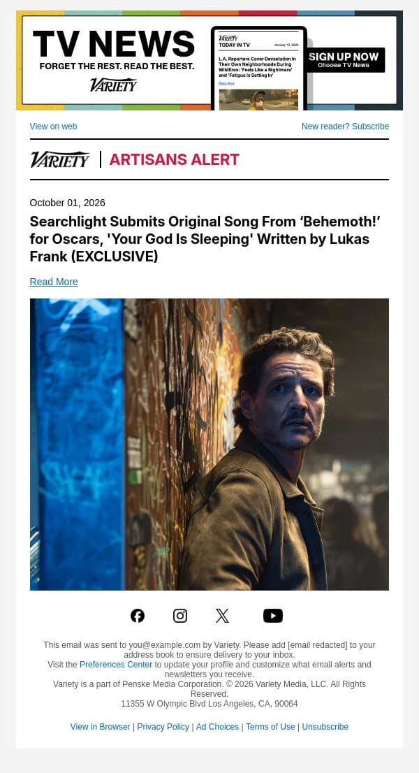 Searchlight Submits Original Song From ‘Behemoth!’ for Oscars, 'Your God Is Sleeping' Written by Lukas Frank (EXCLUSIVE) email from Variety screenshot