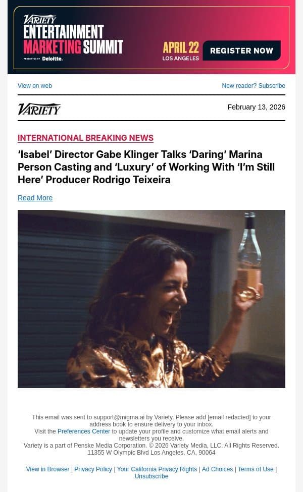 ‘Isabel’ Director Gabe Klinger Talks ‘Daring’ Marina Person Casting and ‘Luxury’ of Working With ‘I’m Still Here’ Producer Rodrigo Teixeira email from Variety screenshot