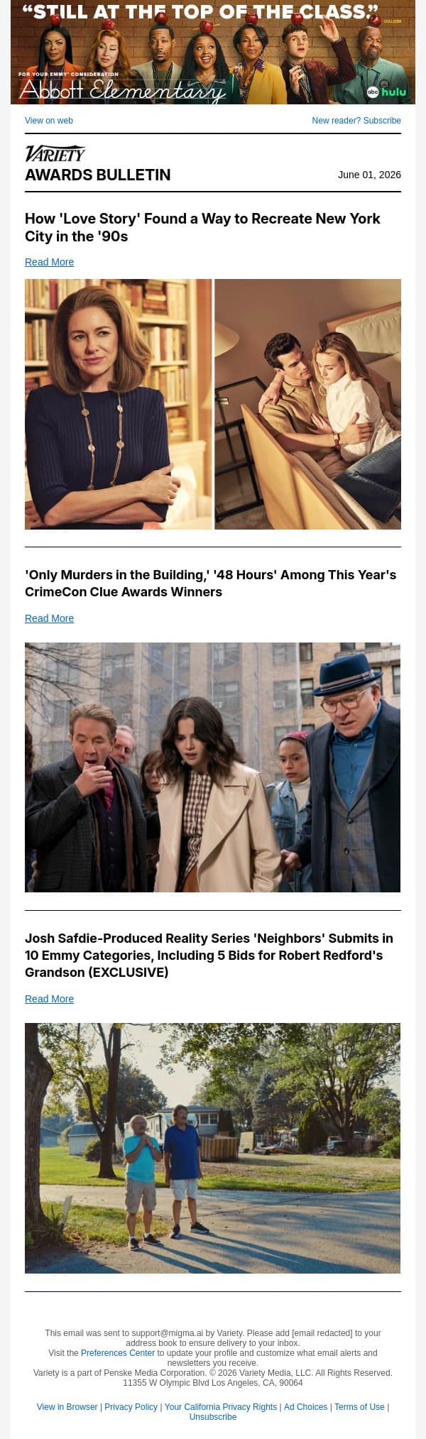How 'Love Story' Found a Way to Recreate New York City in the '90s email from Variety screenshot