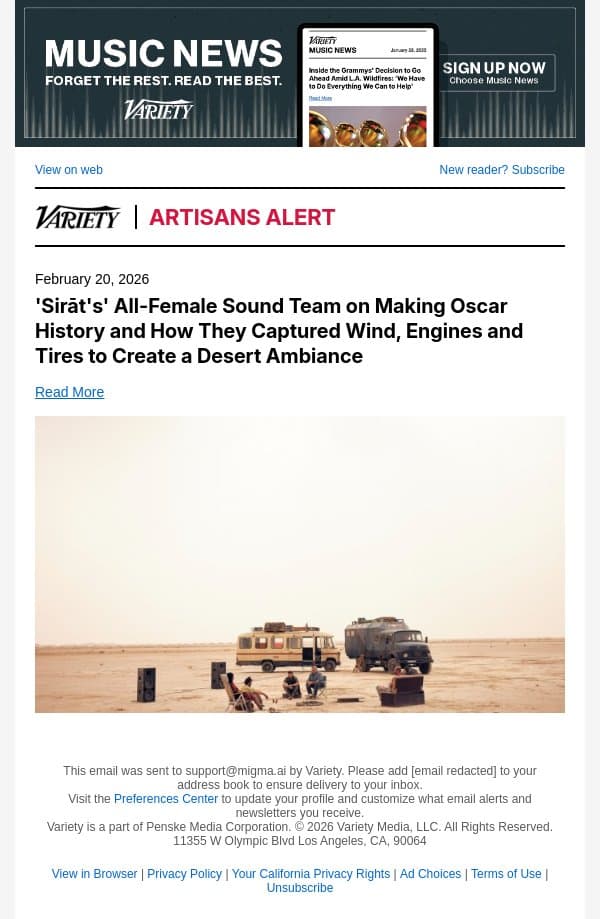 'Sirāt's' All-Female Sound Team on Making Oscar History and How They Captured Wind, Engines and Tires to Create a Desert Ambiance email from Variety screenshot