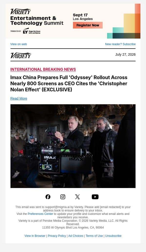 Imax China Prepares Full 'Odyssey' Rollout Across Nearly 800 Screens as CEO Cites the 'Christopher Nolan Effect' (EXCLUSIVE) email from Variety screenshot