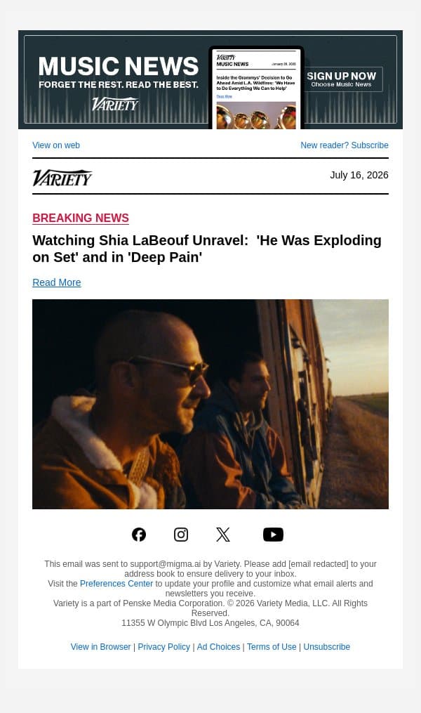 Watching Shia LaBeouf Unravel: 'He Was Exploding on Set' and in 'Deep Pain' email from Variety screenshot