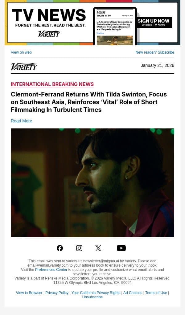 Clermont-Ferrand Returns With Tilda Swinton, Focus on Southeast Asia, Reinforces ‘Vital’ Role of Short Filmmaking In Turbulent Times email from Variety screenshot