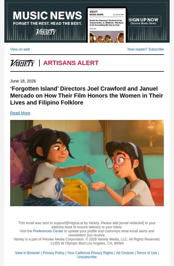 ‘Forgotten Island’ Directors Joel Crawford and Januel Mercado on How Their Film Honors the Women in Their Lives and Filipino Folklore email from Variety screenshot