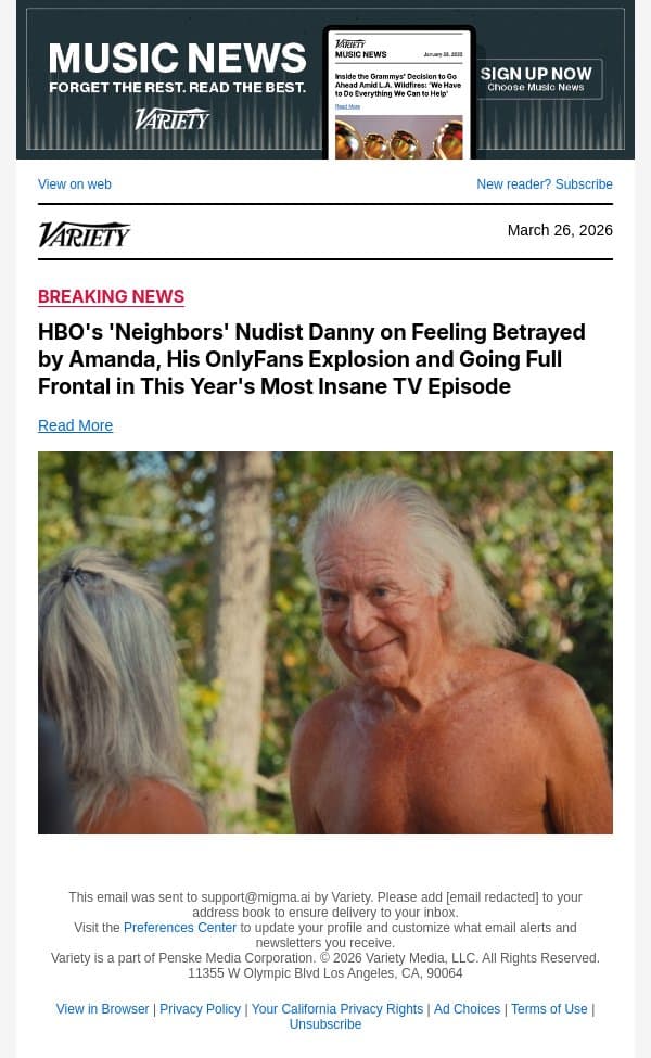 HBO's 'Neighbors' Nudist Danny on Feeling Betrayed by Amanda, His OnlyFans Explosion and Going Full Frontal in This Year's Most Insane TV Episode email from Variety screenshot