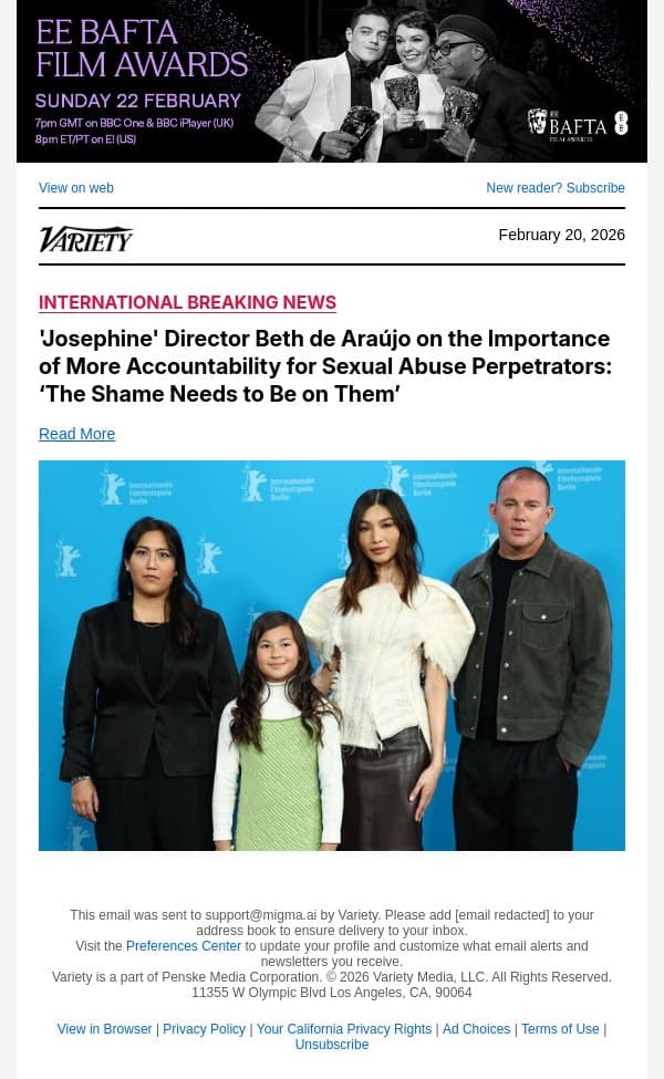 'Josephine' Director Beth de Araújo on the Importance of More Accountability for Sexual Abuse Perpetrators: ‘The Shame Needs to Be on Them’ email from Variety screenshot