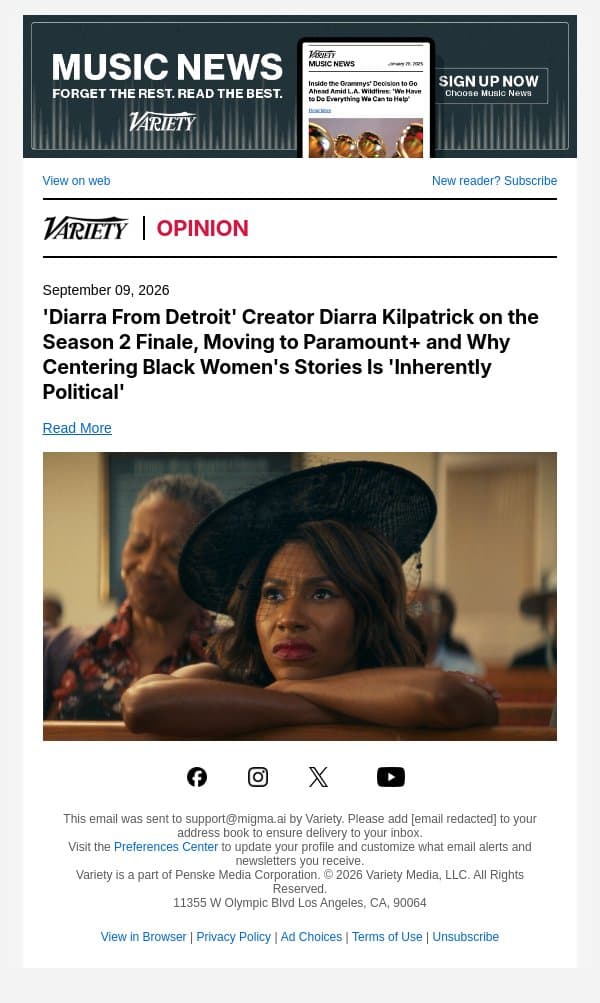 'Diarra From Detroit' Creator Diarra Kilpatrick on the Season 2 Finale, Moving to Paramount+ and Why Centering Black Women's Stories Is 'Inherently Political' email from Variety screenshot