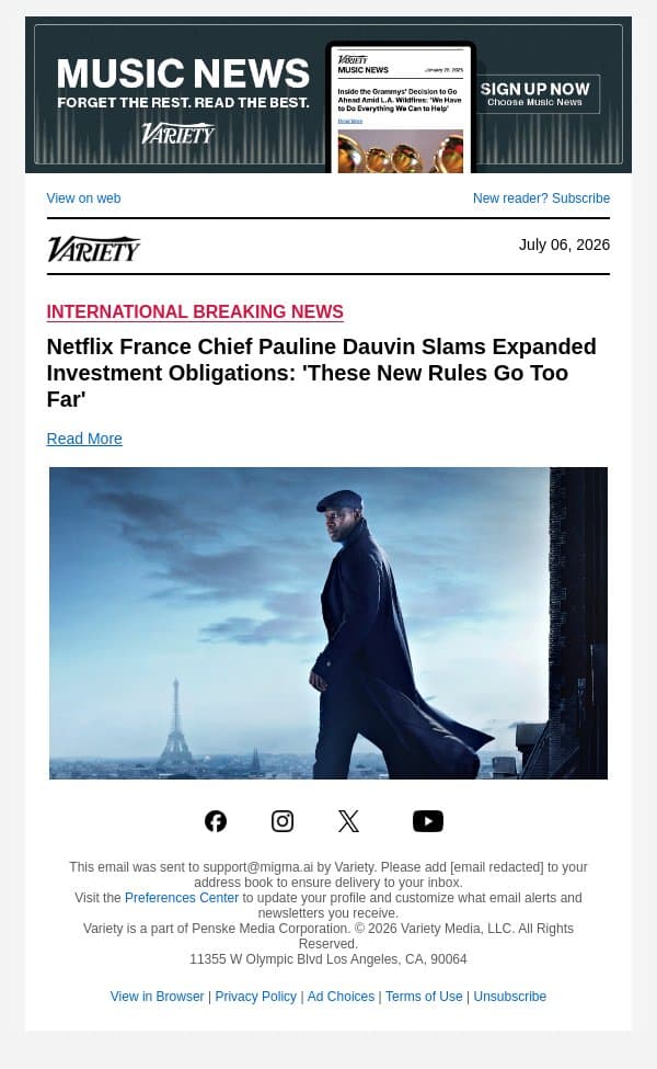 Netflix France Chief Pauline Dauvin Slams Expanded Investment Obligations: 'These New Rules Go Too Far' email from Variety screenshot