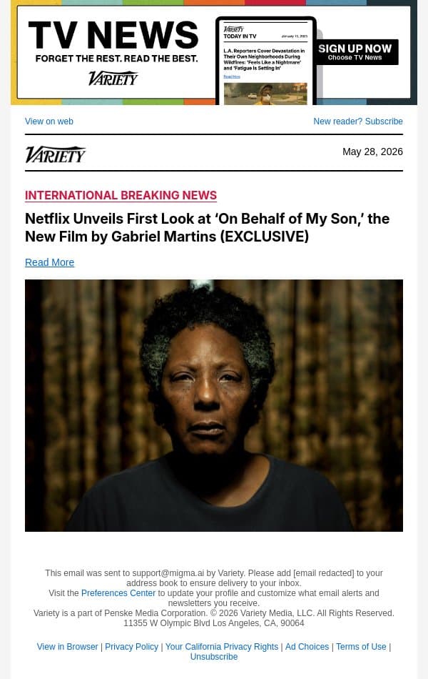 Netflix Unveils First Look at ‘On Behalf of My Son,’ the New Film by Gabriel Martins (EXCLUSIVE) email from Variety screenshot