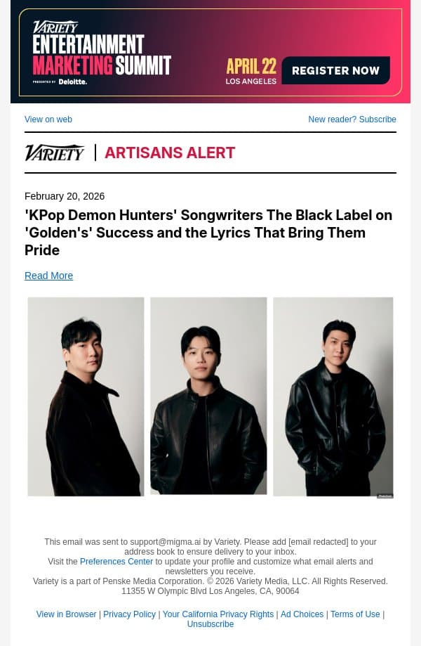 'KPop Demon Hunters' Songwriters The Black Label on 'Golden's' Success and the Lyrics That Bring Them Pride email from Variety screenshot