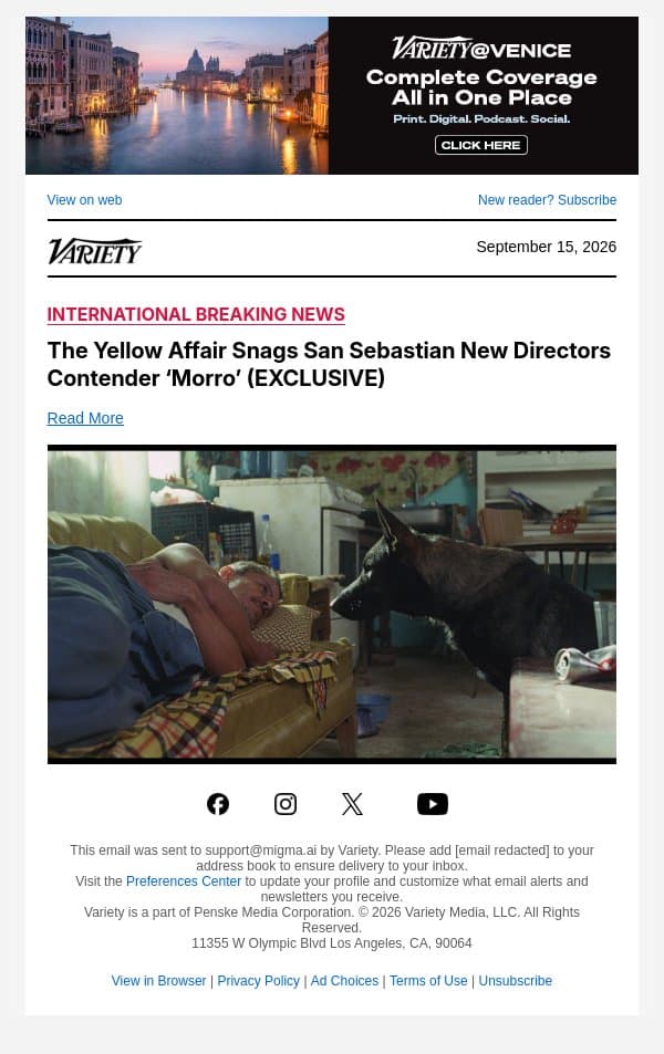 The Yellow Affair Snags San Sebastian New Directors Contender ‘Morro’ (EXCLUSIVE) email from Variety screenshot