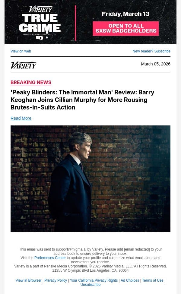 'Peaky Blinders: The Immortal Man' Review: Barry Keoghan Joins Cillian Murphy for More Rousing Brutes-in-Suits Action email from Variety screenshot