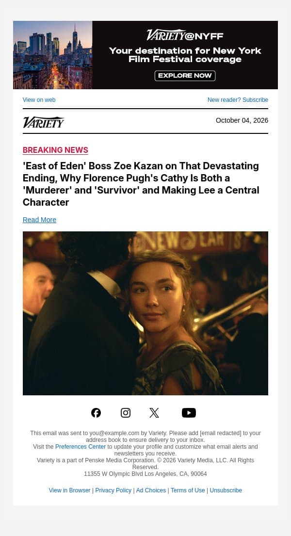 'East of Eden' Boss Zoe Kazan on That Devastating Ending, Why Florence Pugh's Cathy Is Both a 'Murderer' and 'Survivor' and Making Lee a Central Character email from Variety screenshot