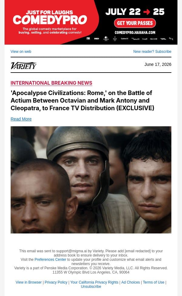 'Apocalypse Civilizations: Rome,' on the Battle of Actium Between Octavian and Mark Antony and Cleopatra, to France TV Distribution (EXCLUSIVE) email from Variety screenshot