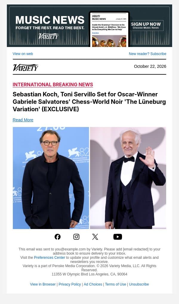 Sebastian Koch, Toni Servillo Set for Oscar-Winner Gabriele Salvatores' Chess-World Noir 'The Lüneburg Variation' (EXCLUSIVE) email from Variety screenshot