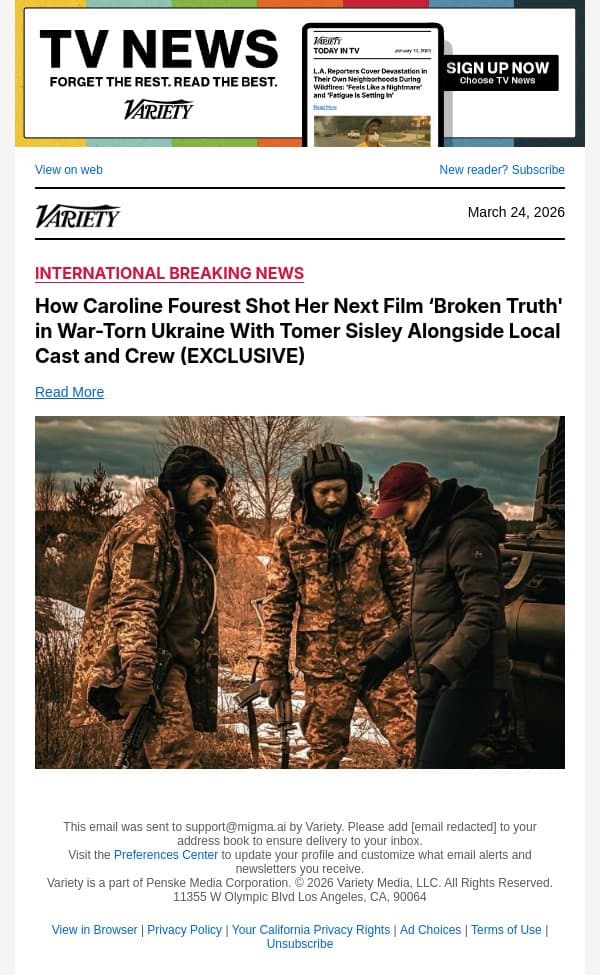 How Caroline Fourest Shot Her Next Film ‘Broken Truth' in War-Torn Ukraine With Tomer Sisley Alongside Local Cast and Crew (EXCLUSIVE) email from Variety screenshot