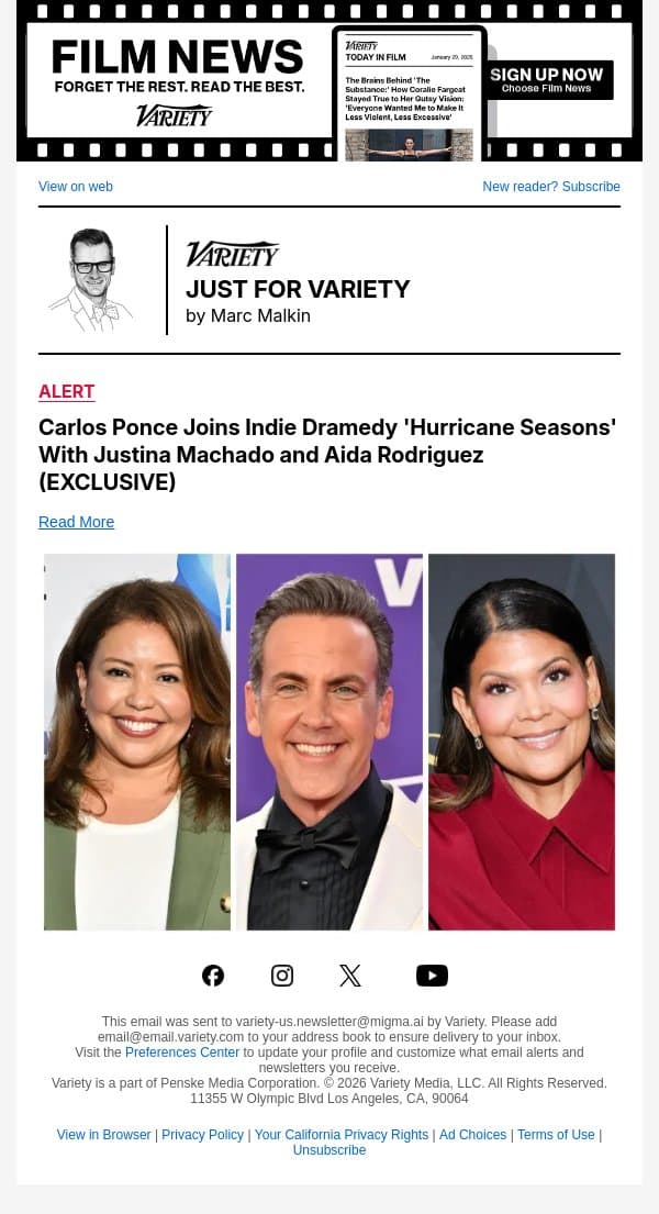 Carlos Ponce Joins Indie Dramedy 'Hurricane Seasons' With Justina Machado and Aida Rodriguez (EXCLUSIVE) email from Variety screenshot
