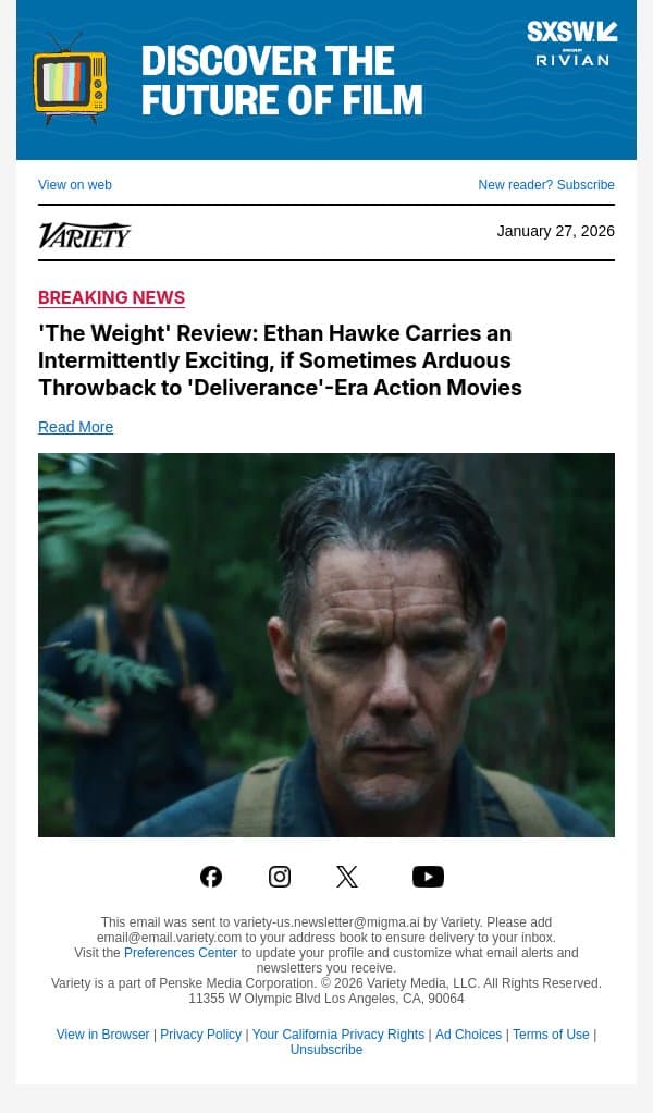 'The Weight' Review: Ethan Hawke Carries an Intermittently Exciting, if Sometimes Arduous Throwback to 'Deliverance'-Era Action Movies email from Variety screenshot