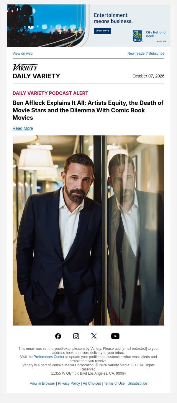 Ben Affleck Explains It All: Artists Equity, the Death of Movie Stars and the Dilemma With Comic Book Movies email from Variety screenshot