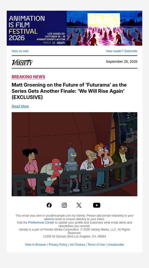 Matt Groening on the Future of 'Futurama' as the Series Gets Another Finale: 'We Will Rise Again' (EXCLUSIVE) email from Variety screenshot