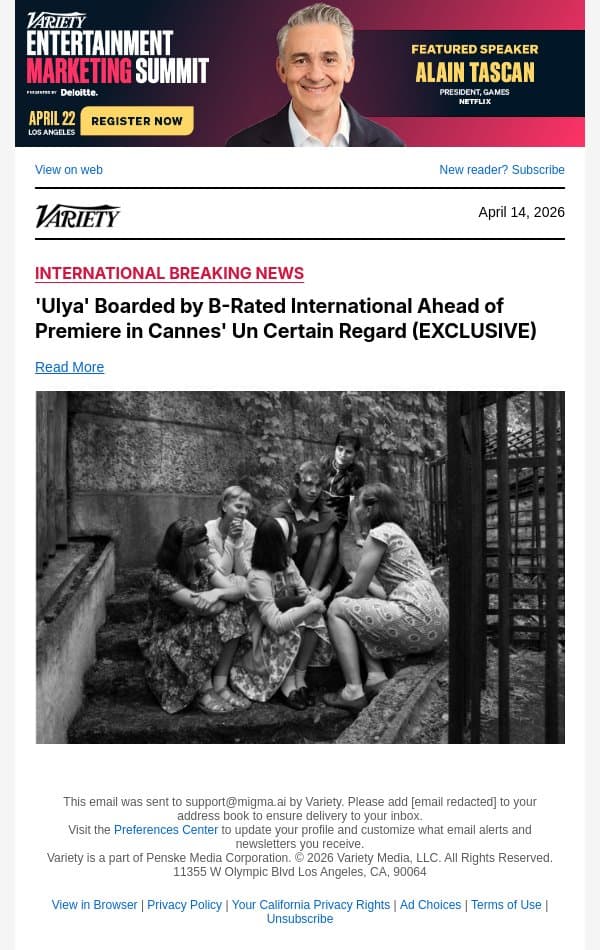 'Ulya' Boarded by B-Rated International Ahead of Premiere in Cannes' Un Certain Regard (EXCLUSIVE) email from Variety screenshot