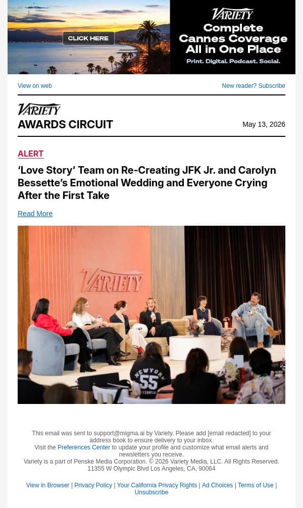 ‘Love Story’ Team on Re-Creating JFK Jr. and Carolyn Bessette’s Emotional Wedding and Everyone Crying After the First Take email from Variety screenshot