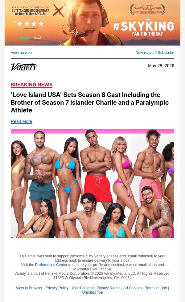 'Love Island USA' Sets Season 8 Cast Including the Brother of Season 7 Islander Charlie and a Paralympic Athlete email from Variety screenshot