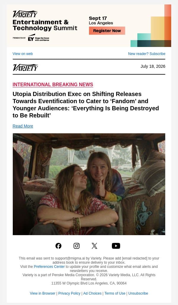 Utopia Distribution Exec on Shifting Releases Towards Eventification to Cater to ‘Fandom’ and Younger Audiences: ‘Everything Is Being Destroyed to Be Rebuilt’ email from Variety screenshot