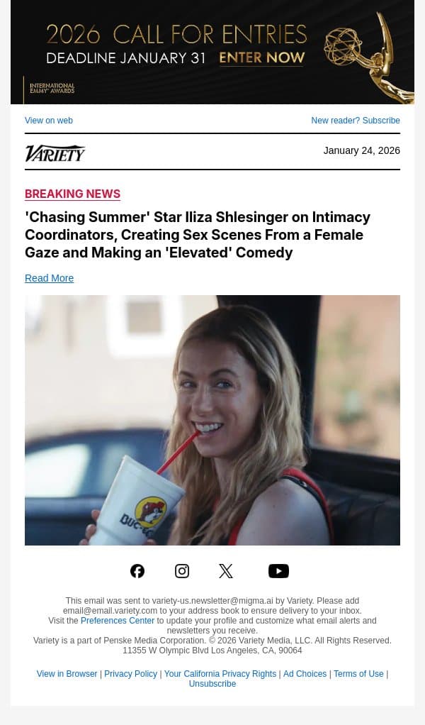 'Chasing Summer' Star Iliza Shlesinger on Intimacy Coordinators, Creating Sex Scenes From a Female Gaze and Making an 'Elevated' Comedy email from Variety screenshot