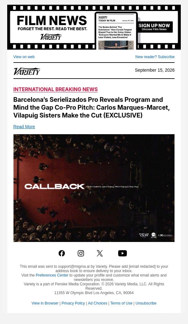 Barcelona’s Serielizados Pro Reveals Program and Mind the Gap Co-Pro Pitch: Carlos Marques-Marcet, Vilapuig Sisters Make the Cut (EXCLUSIVE) email from Variety screenshot