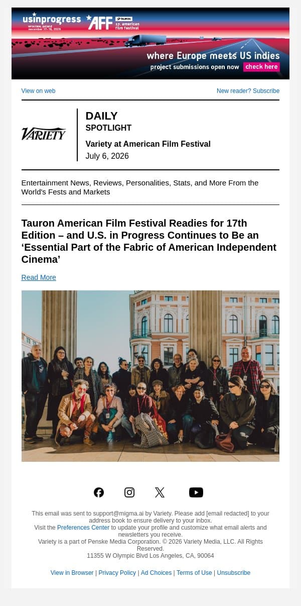 Polish Connection Powers U.S. Filmmakers email from Variety screenshot