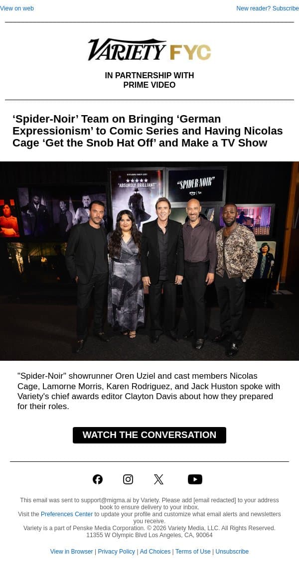 ‘Spider-Noir’ Team on Bringing ‘German Expressionism’ to Comic Series and Having Nicolas Cage ‘Get the Snob Hat Off’ and Make a TV Show email from Variety screenshot
