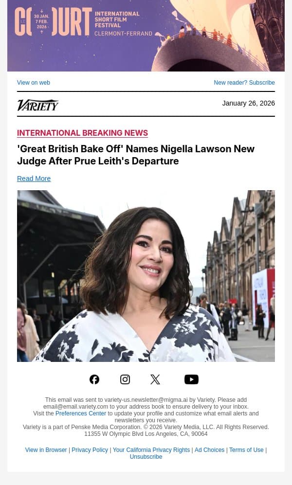 'Great British Bake Off' Names Nigella Lawson New Judge After Prue Leith's Departure email from Variety screenshot