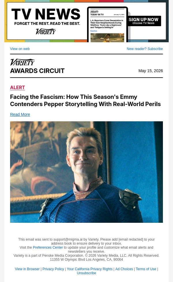 Facing the Fascism: How This Season's Emmy Contenders Pepper Storytelling With Real-World Perils email from Variety screenshot