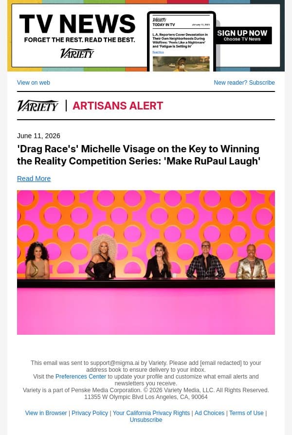 'Drag Race's' Michelle Visage on the Key to Winning the Reality Competition Series: 'Make RuPaul Laugh' email from Variety screenshot