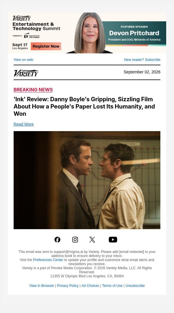 'Ink' Review: Danny Boyle's Gripping, Sizzling Film About How a People's Paper Lost Its Humanity, and Won email from Variety screenshot