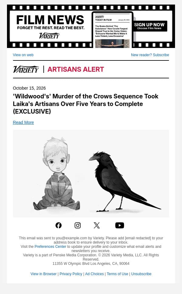 'Wildwood's' Murder of the Crows Sequence Took Laika's Artisans Over Five Years to Complete (EXCLUSIVE) email from Variety screenshot