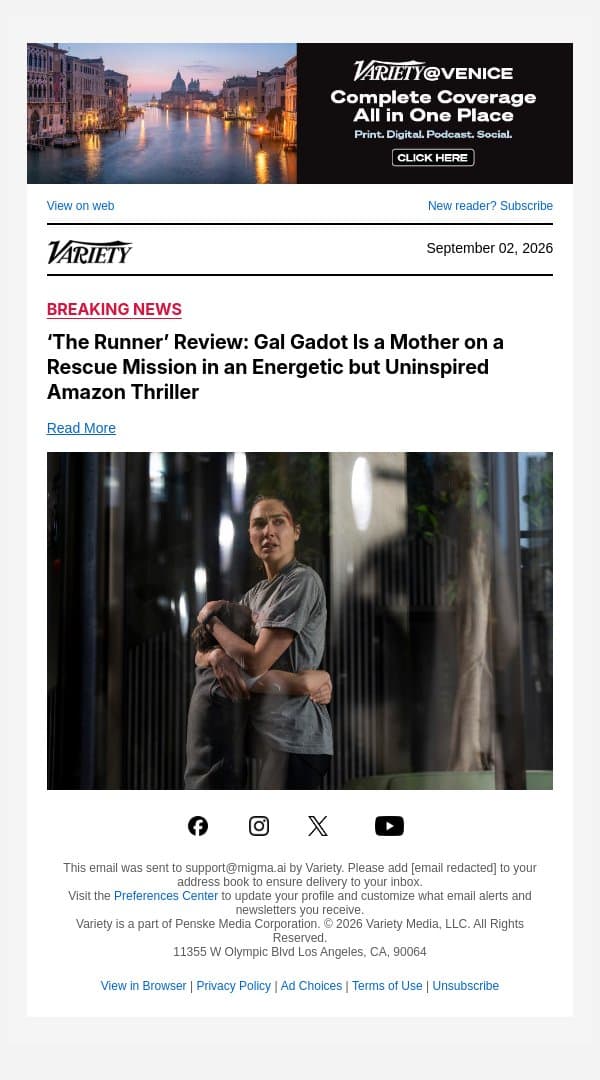 ‘The Runner’ Review: Gal Gadot Is a Mother on a Rescue Mission in an Energetic but Uninspired Amazon Thriller email from Variety screenshot
