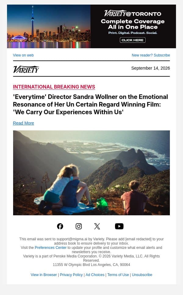 'Everytime' Director Sandra Wollner on the Emotional Resonance of Her Un Certain Regard Winning Film: 'We Carry Our Experiences Within Us' email from Variety screenshot