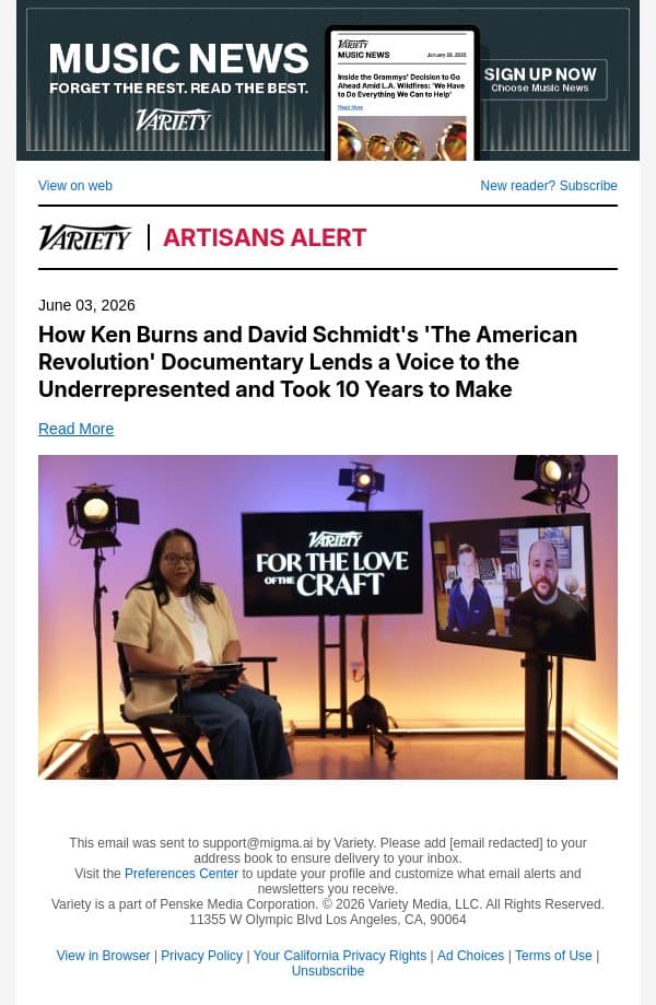 How Ken Burns and David Schmidt's 'The American Revolution' Documentary Lends a Voice to the Underrepresented and Took 10 Years to Make email from Variety screenshot