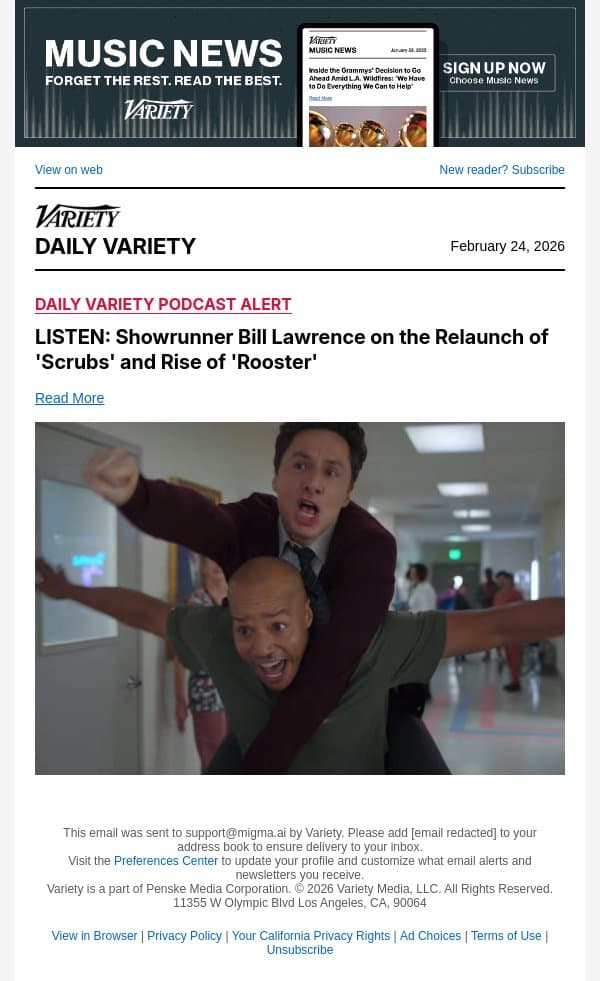 LISTEN: Showrunner Bill Lawrence on the Relaunch of 'Scrubs' and Rise of 'Rooster' email from Variety screenshot