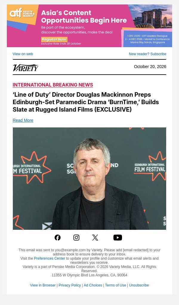 ‘Line of Duty’ Director Douglas Mackinnon Preps Edinburgh-Set Paramedic Drama ‘BurnTime,’ Builds Slate at Rugged Island Films (EXCLUSIVE) email from Variety screenshot