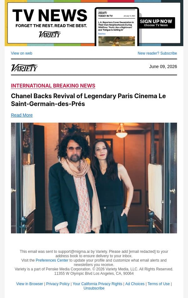 Chanel Backs Revival of Legendary Paris Cinema Le Saint-Germain-des-Prés email from Variety screenshot