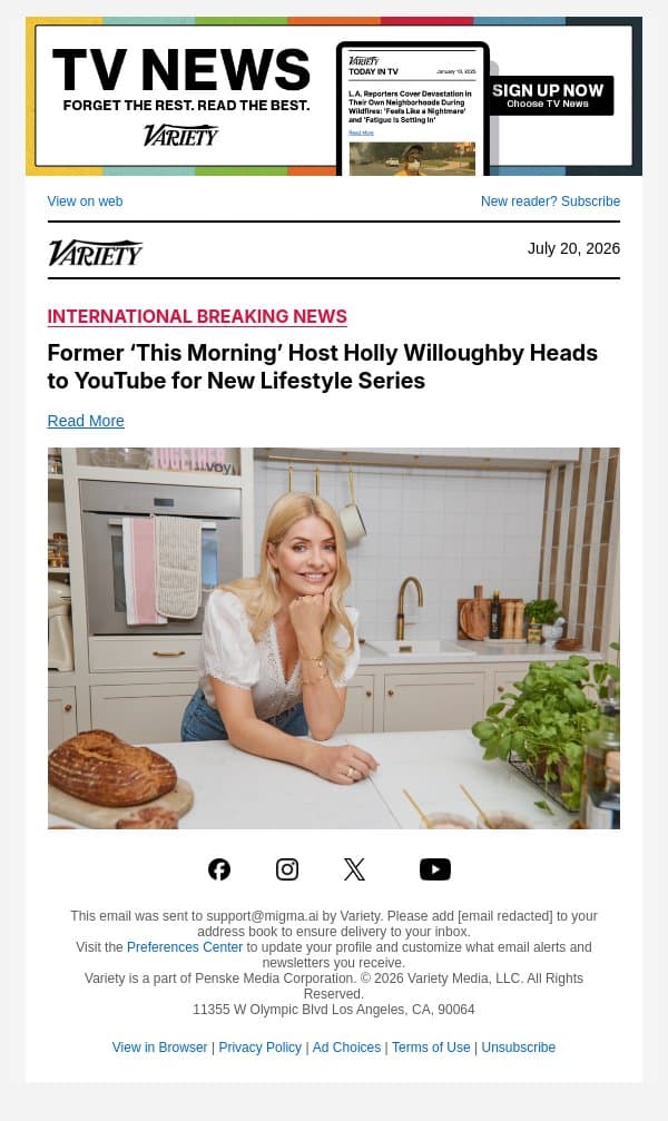 Former ‘This Morning’ Host Holly Willoughby Heads to YouTube for New Lifestyle Series email from Variety screenshot