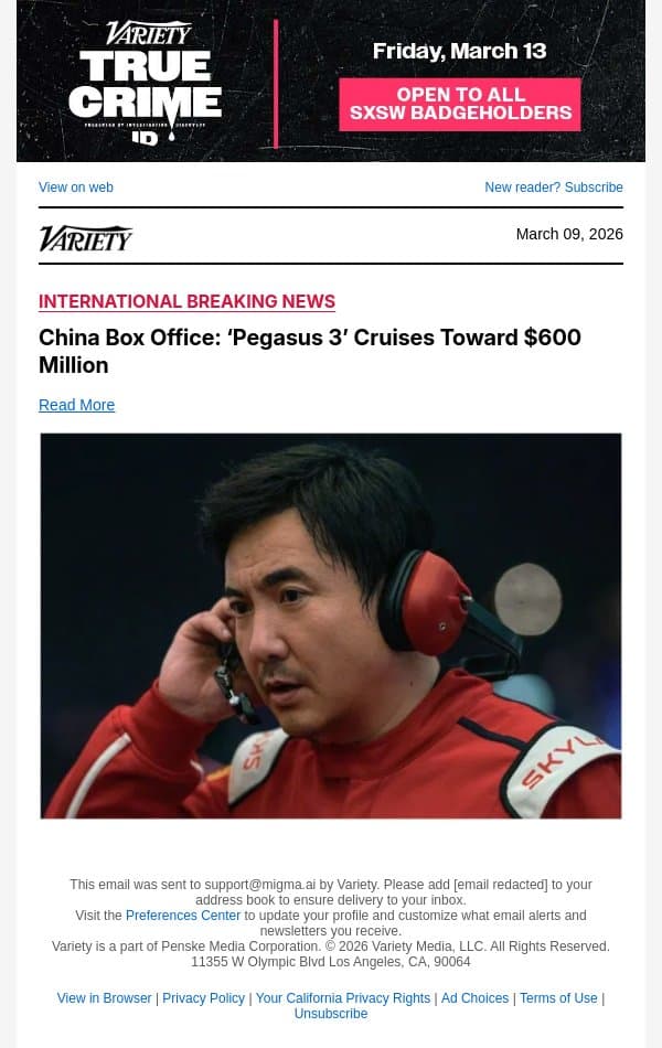 China Box Office: ‘Pegasus 3’ Cruises Toward $600 Million email from Variety screenshot