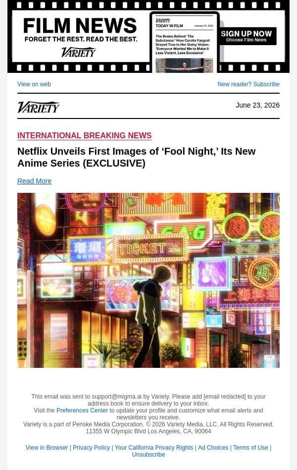 Netflix Unveils First Images of ‘Fool Night,’ Its New Anime Series (EXCLUSIVE) email from Variety screenshot