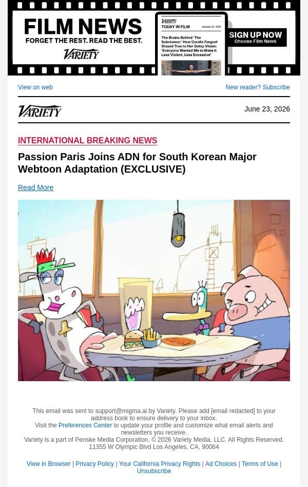 Passion Paris Joins ADN for South Korean Major Webtoon Adaptation (EXCLUSIVE) email from Variety screenshot