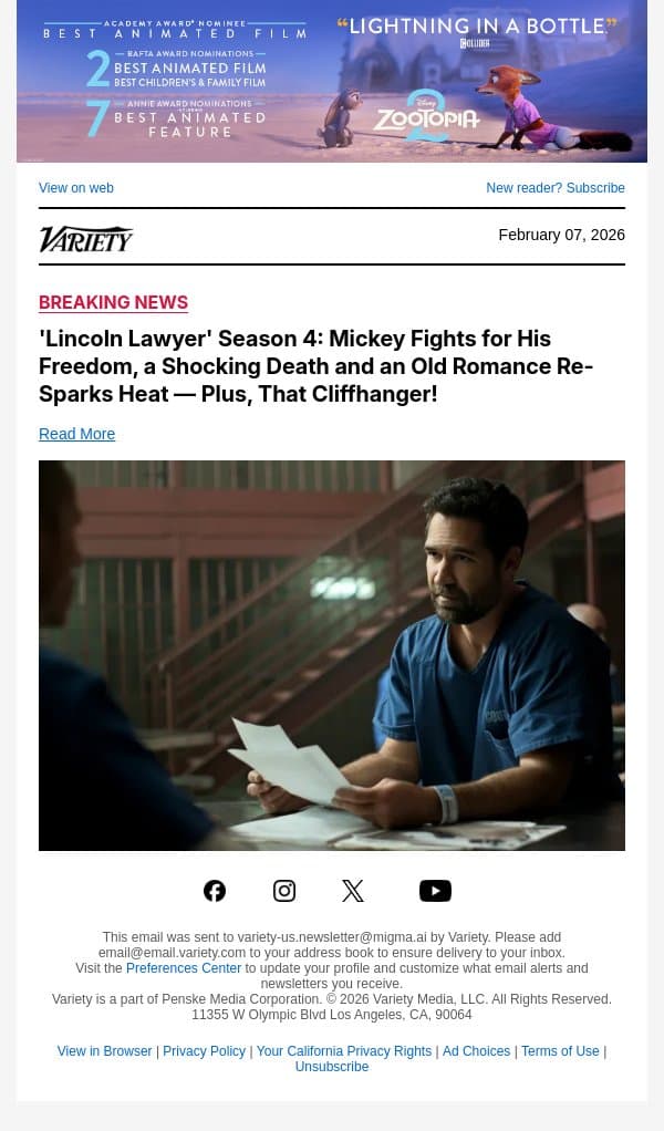 'Lincoln Lawyer' Season 4: Mickey Fights for His Freedom, a Shocking Death and an Old Romance Re-Sparks Heat — Plus, That Cliffhanger! email from Variety screenshot