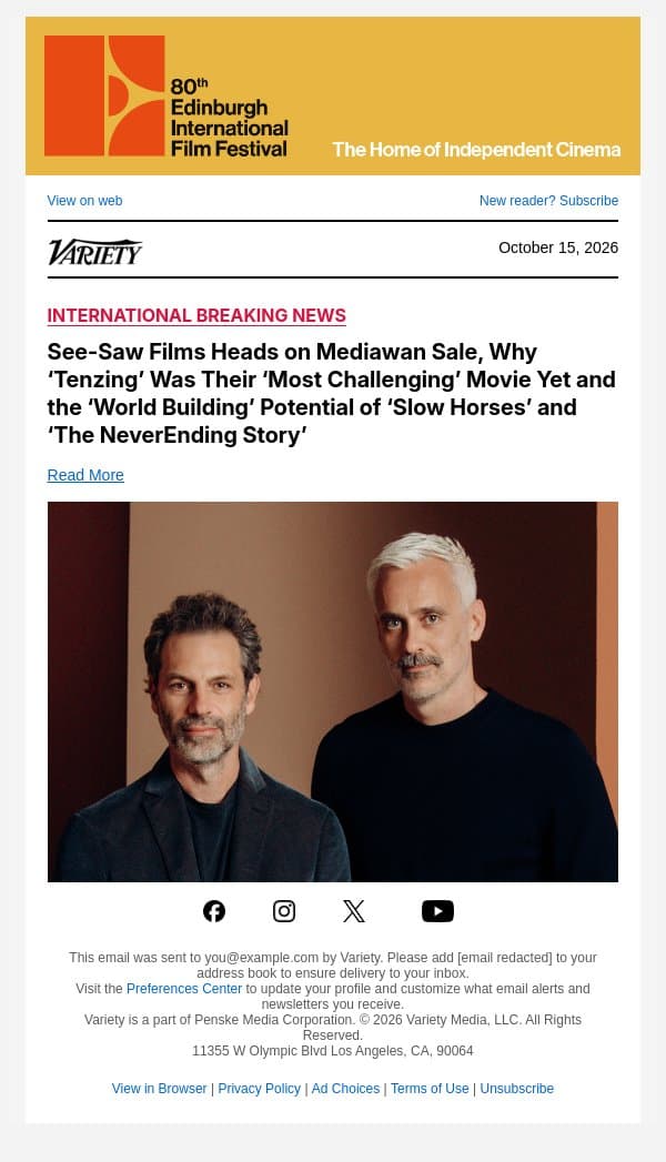See-Saw Films Heads on Mediawan Sale, Why ‘Tenzing’ Was Their ‘Most Challenging’ Movie Yet and the ‘World Building’ Potential of ‘Slow Horses’ and ‘The NeverEnding Story’ email from Variety screenshot